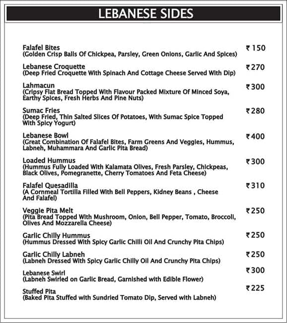 Falafel Lovers menu