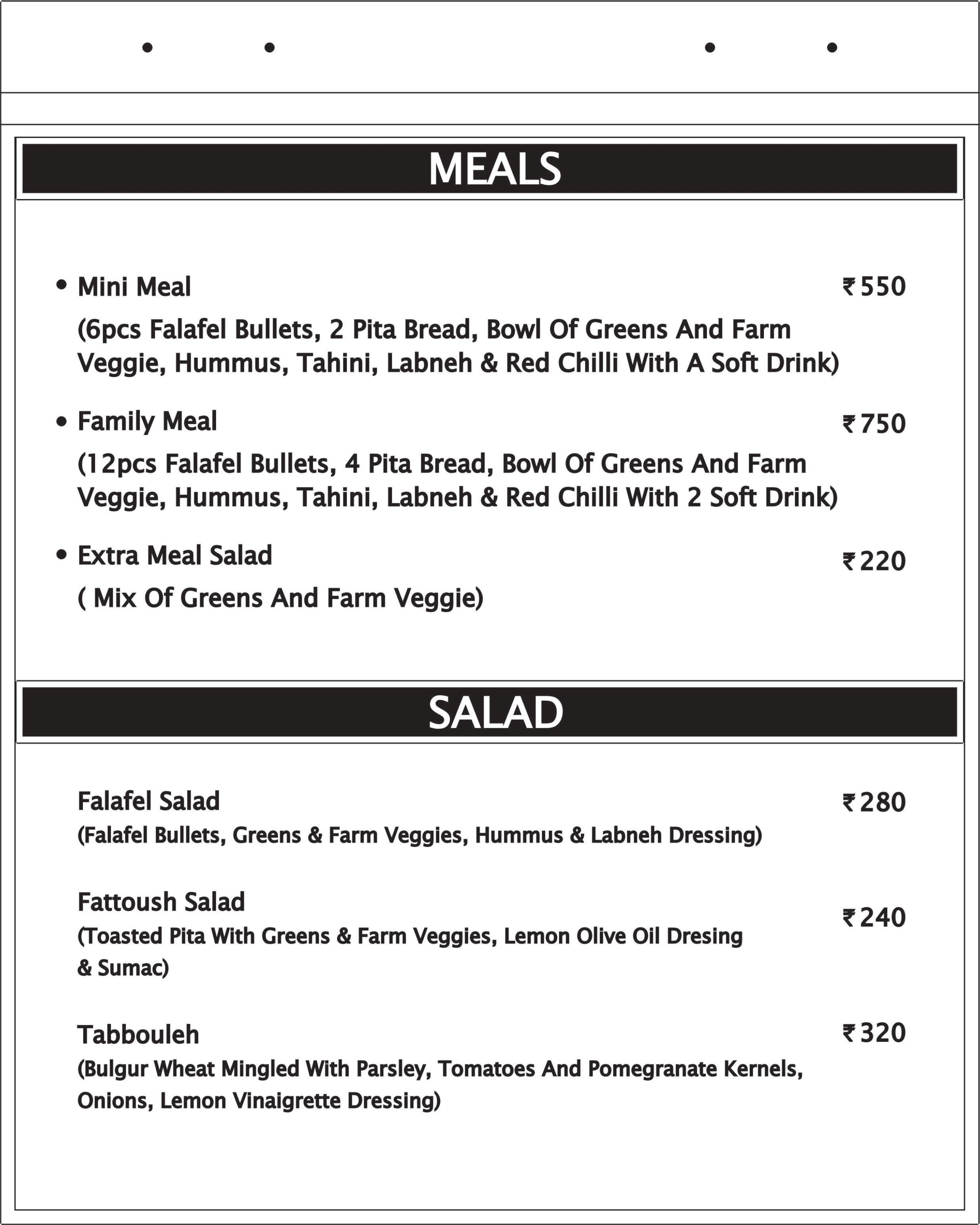 Falafel Lovers menu