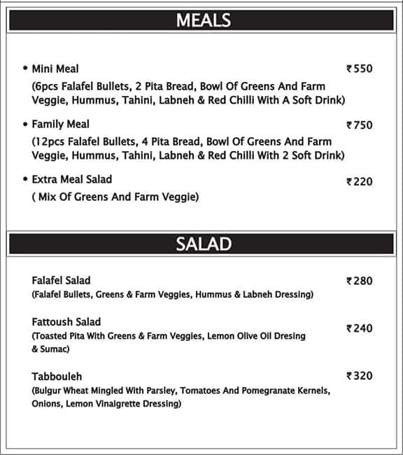 Falafel Lovers menu