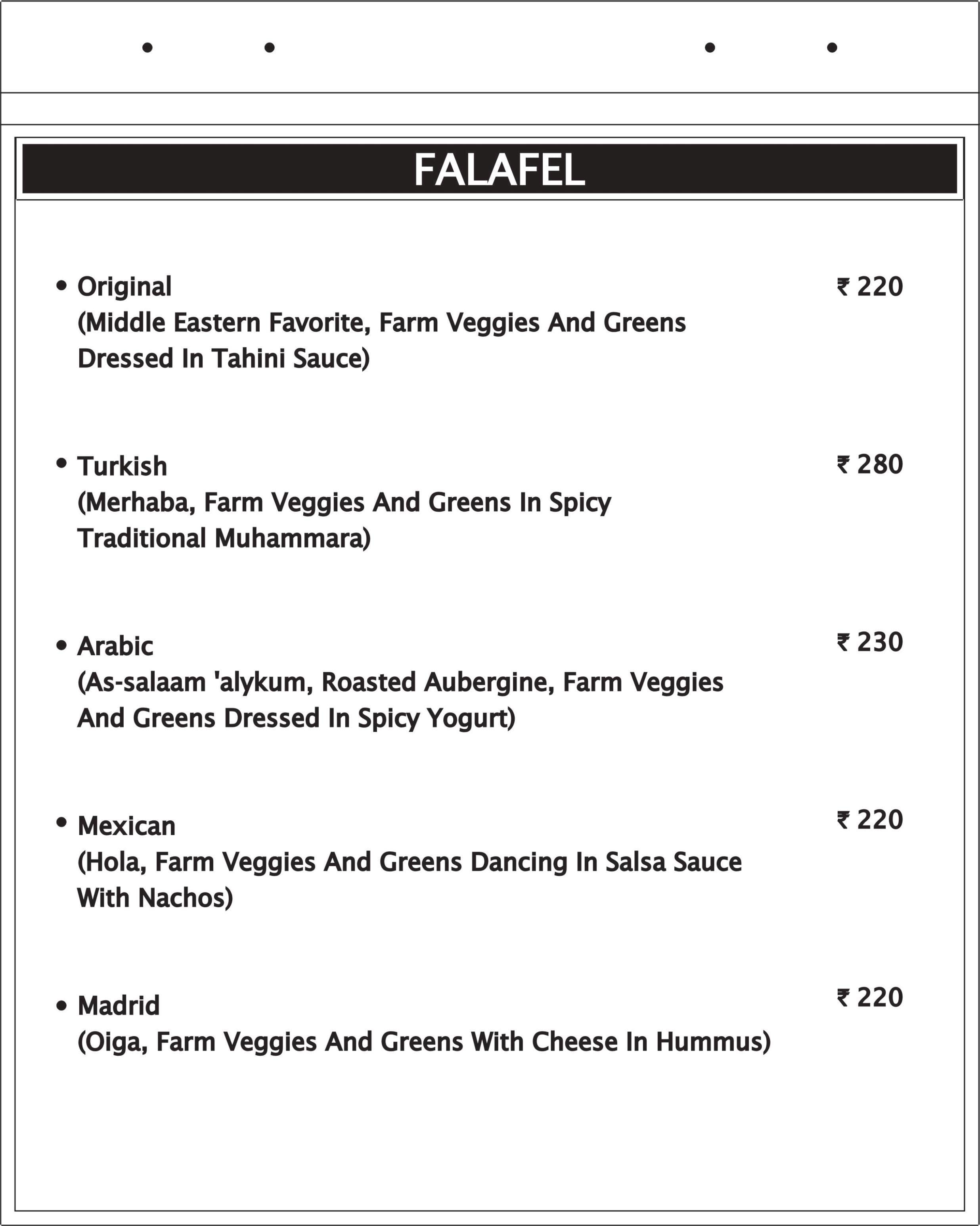Falafel Lovers menu