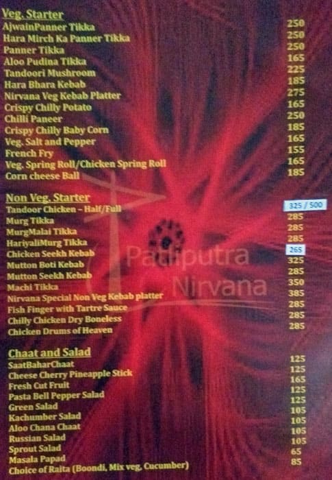 Hotel Patliputra Nirvana menu