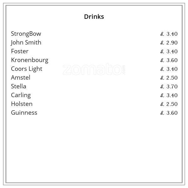 Toolans Bar menu