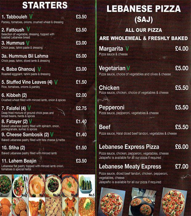 Menu at Lebanese Express Halal restaurant, London, 47 Surbiton Rd