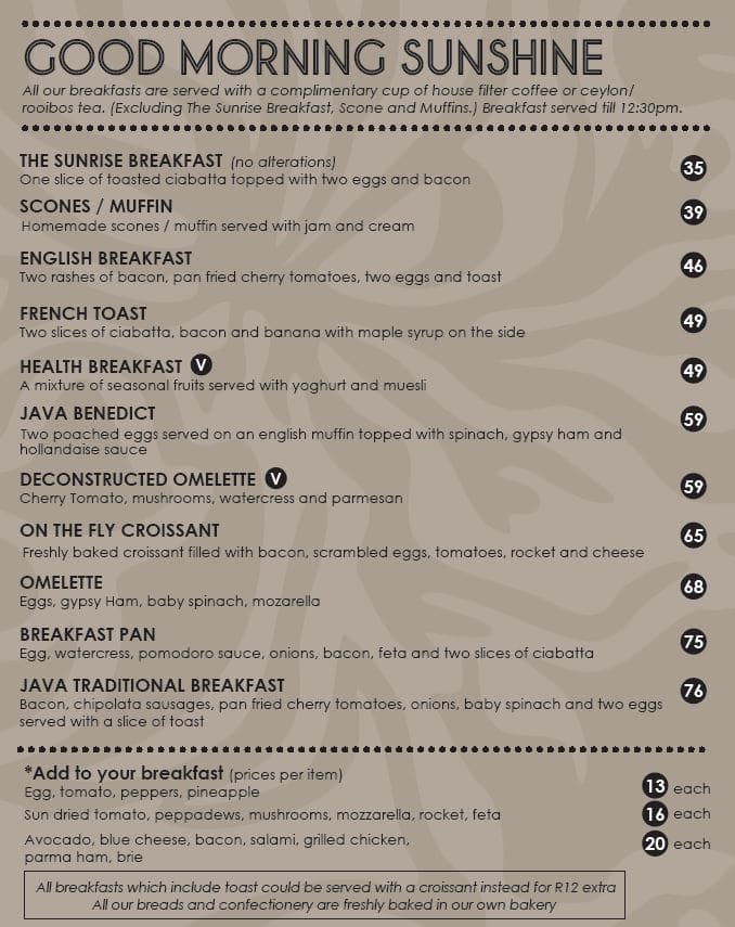 Java Bistro Menu, Menu for Java Bistro, Stellenbosch, Cape Town Zomato SA