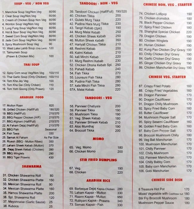 Menu at Apple Bees, Chennai, No 1