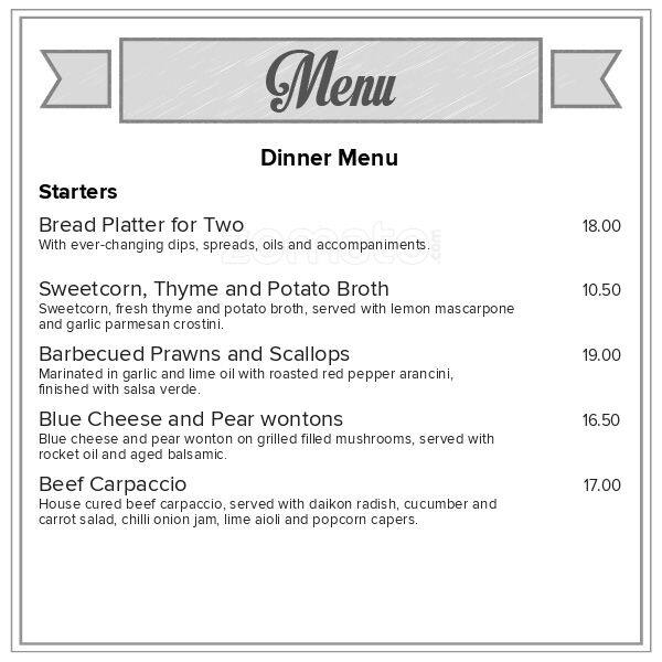 Menu at Table Se7en Restaurant, Dunedin