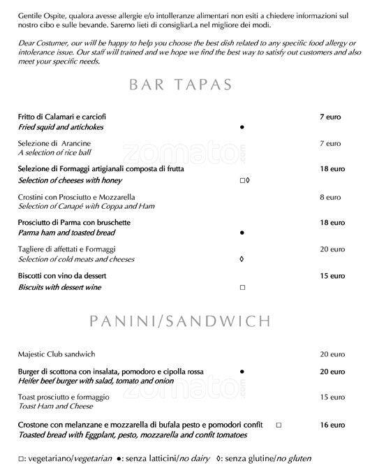 Menu di Hotel Majestic 