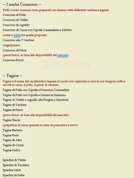Menu di Riad Nour 