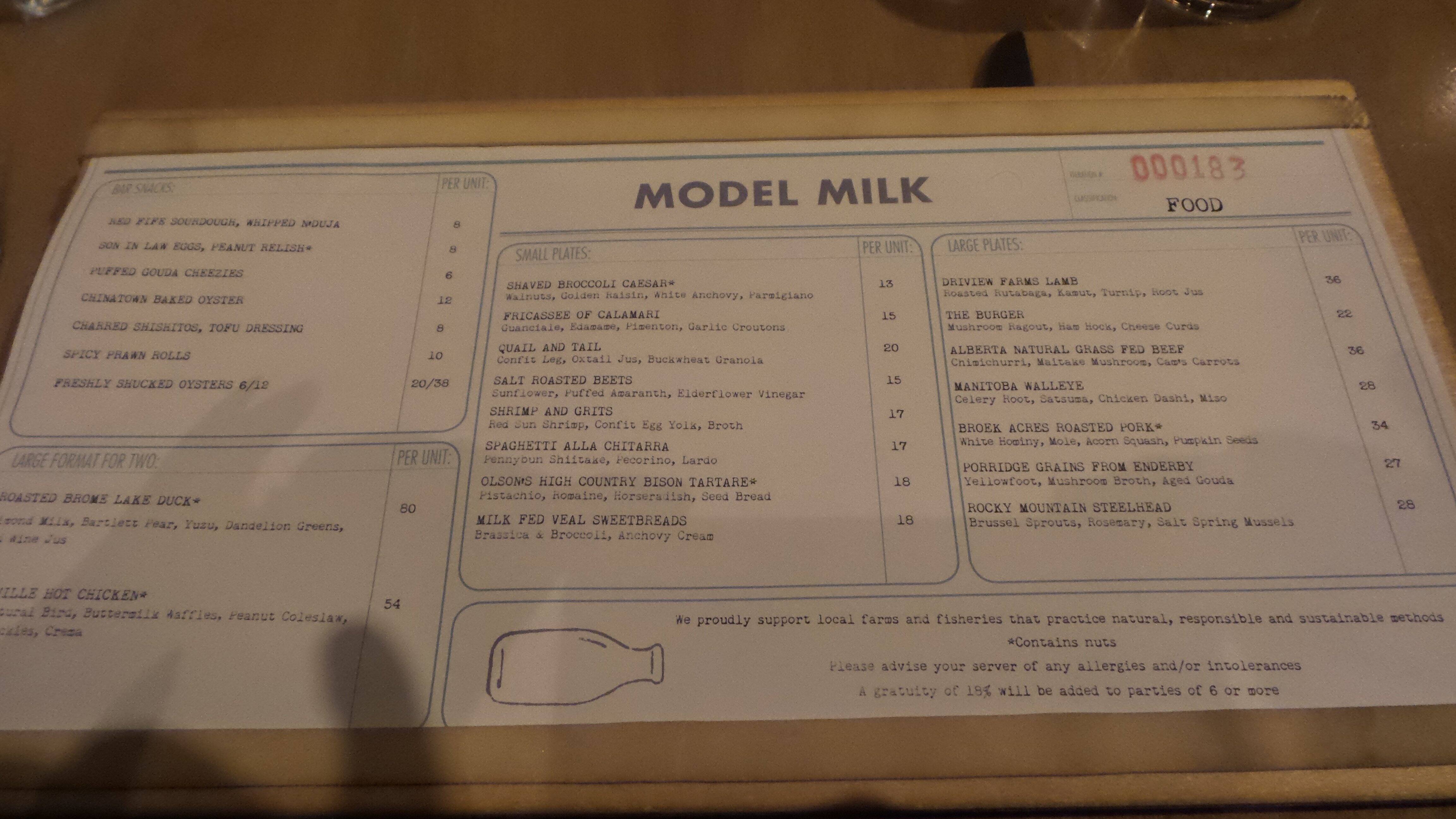 Model Milk Menu, Menu for Model Milk, 17th Ave, Calgary Urbanspoon/Zomato