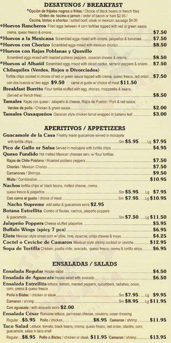 Estrellita Poblana Menu, Menu for Estrellita Poblana, Parkchester, New ...