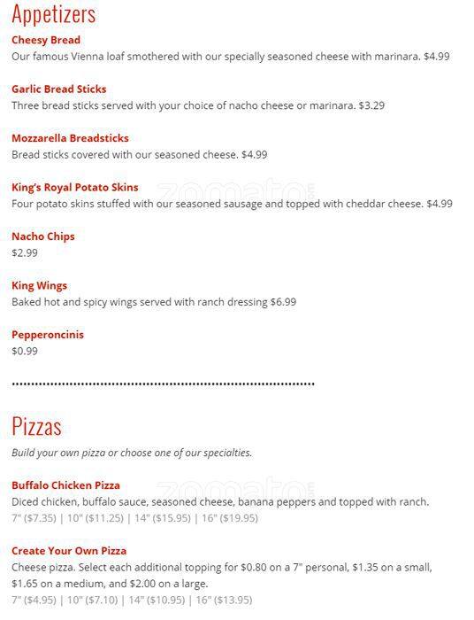 Menu at Pizza King pizzeria, Evansville, S Weinbach Ave