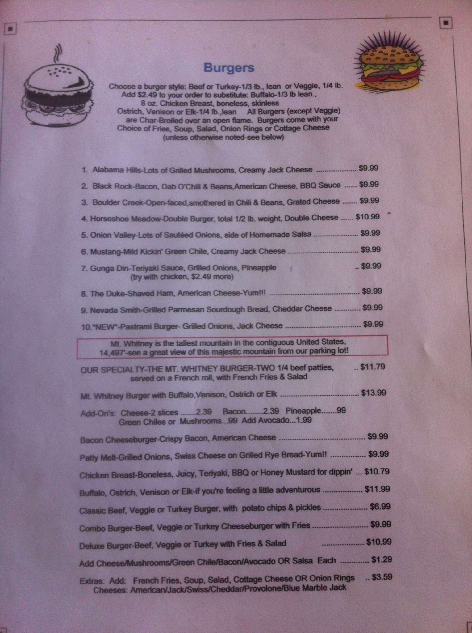 MT Whitney Restaurant Menu Men Para MT Whitney Restaurant Lone Pine 