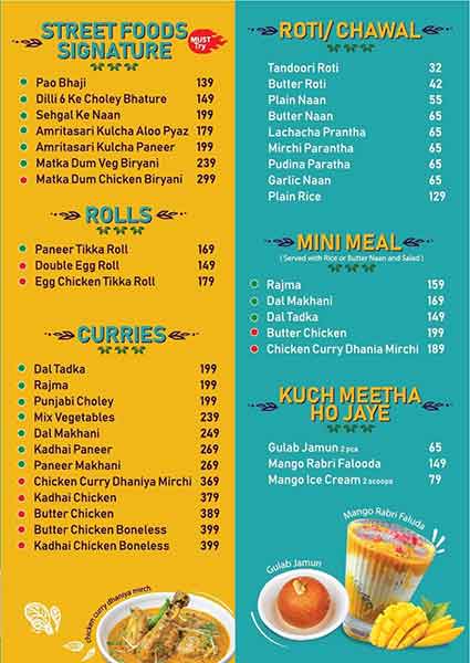 Menu at Street Foods by Punjab Grill, Neemrana