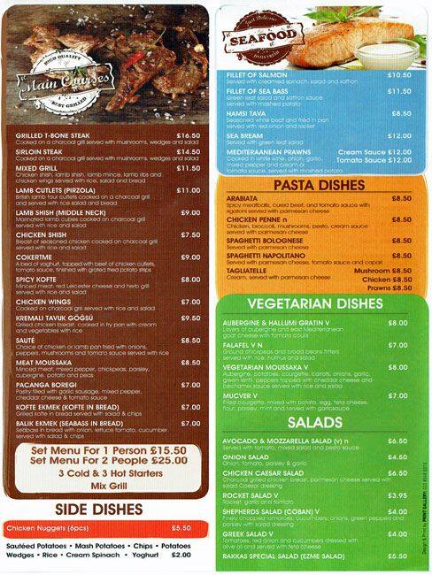 Menu at Rakkas pub & bar, London, 369 Green Lanes