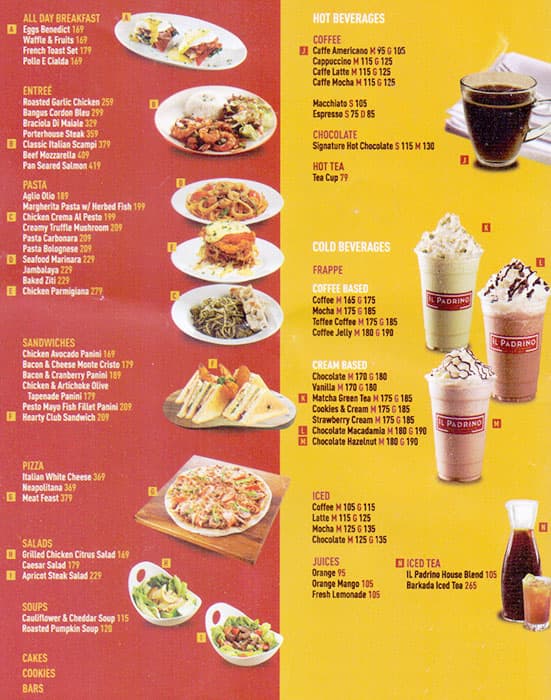IL Padrino Coffee Menu, Menu for IL 