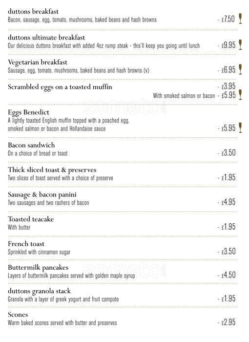 Duttons menu