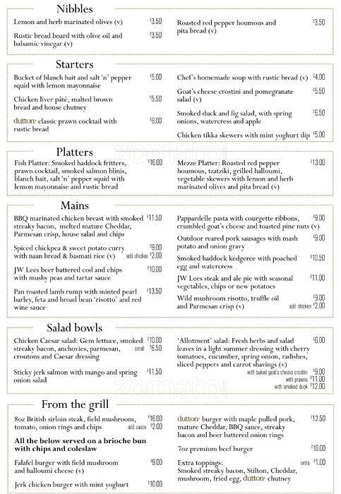 Duttons menu