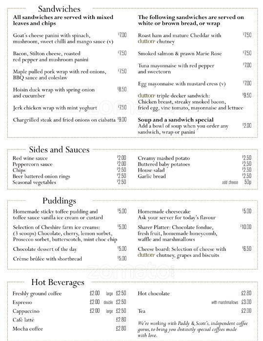 Duttons menu