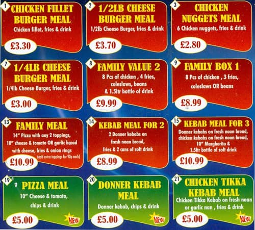 Peter Pan's Pizzas menu