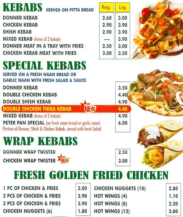 Peter Pan's Pizzas menu