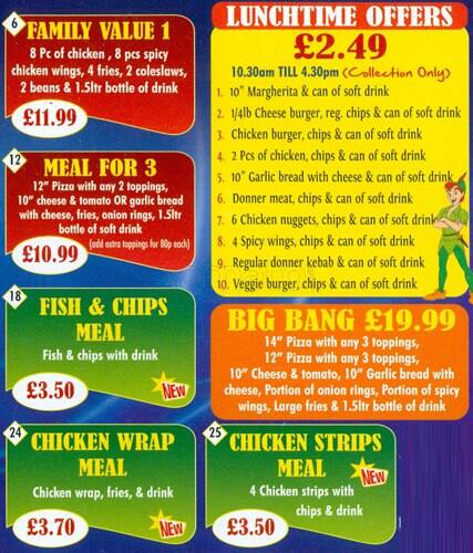 Peter Pan's Pizzas menu