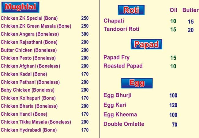 ZK Fry Centre menu