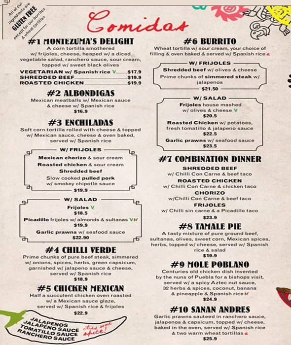 Montezuma's Menu, Menu for Montezuma's, Ipswich, Brisbane Urbanspoon