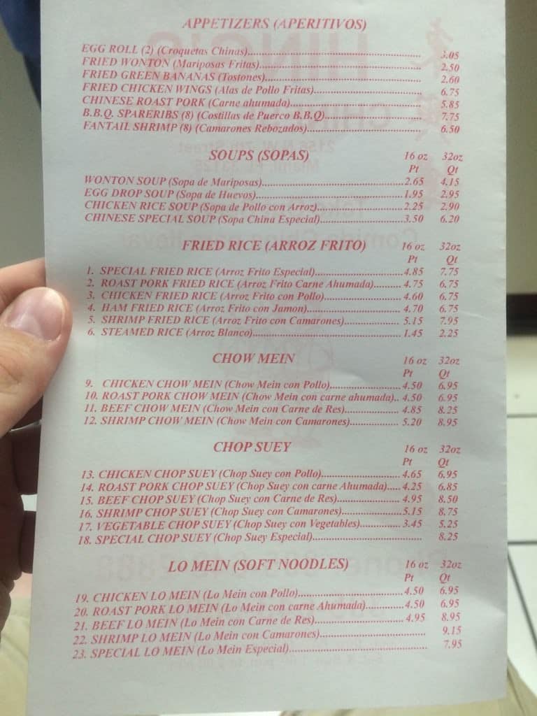 Hing's Chinese Menu, Menu for Hing's Chinese, Little Havana, Miami