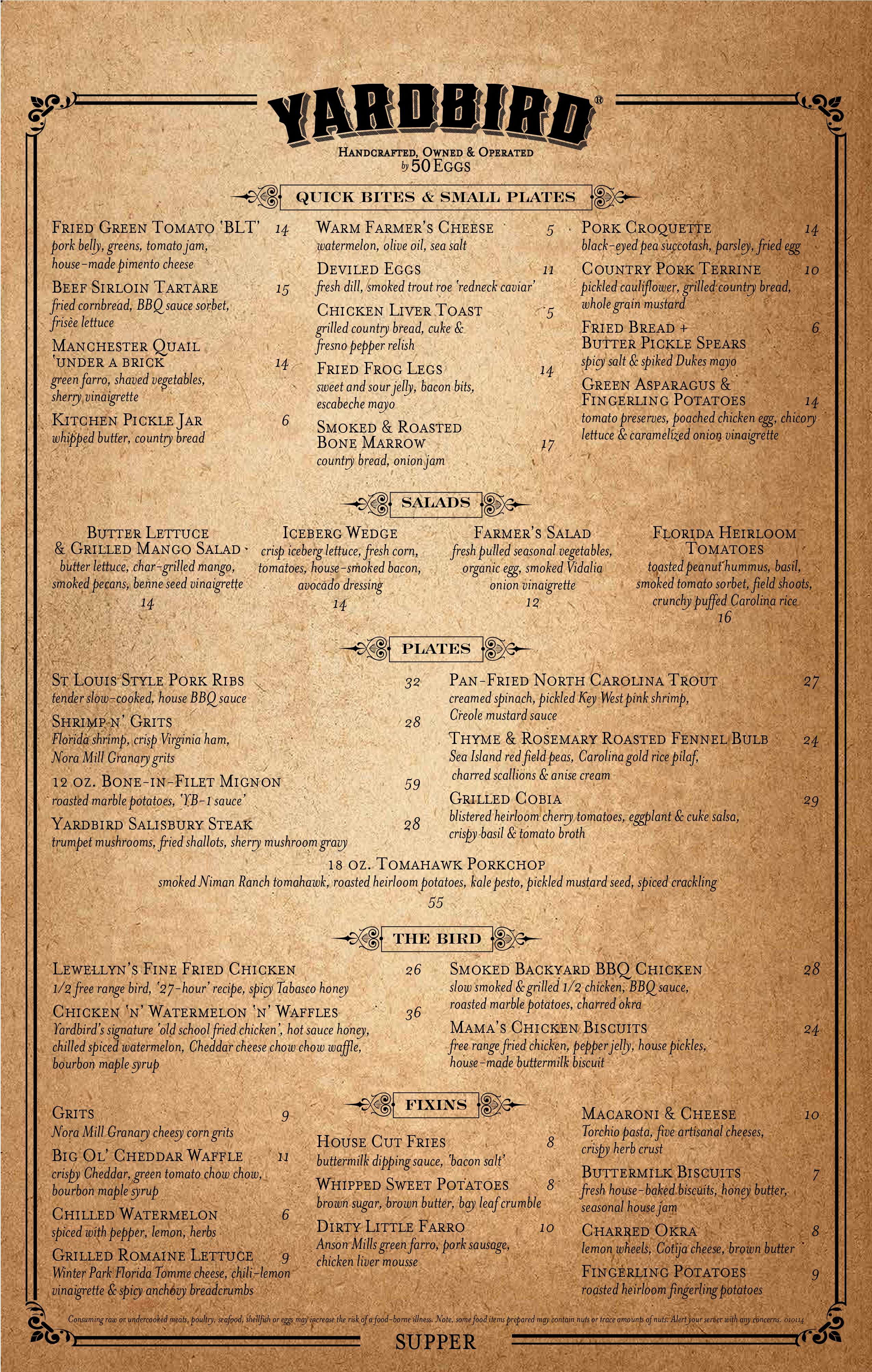 Yardbird Southern Table & Bar Menu - Urbanspoon/Zomato