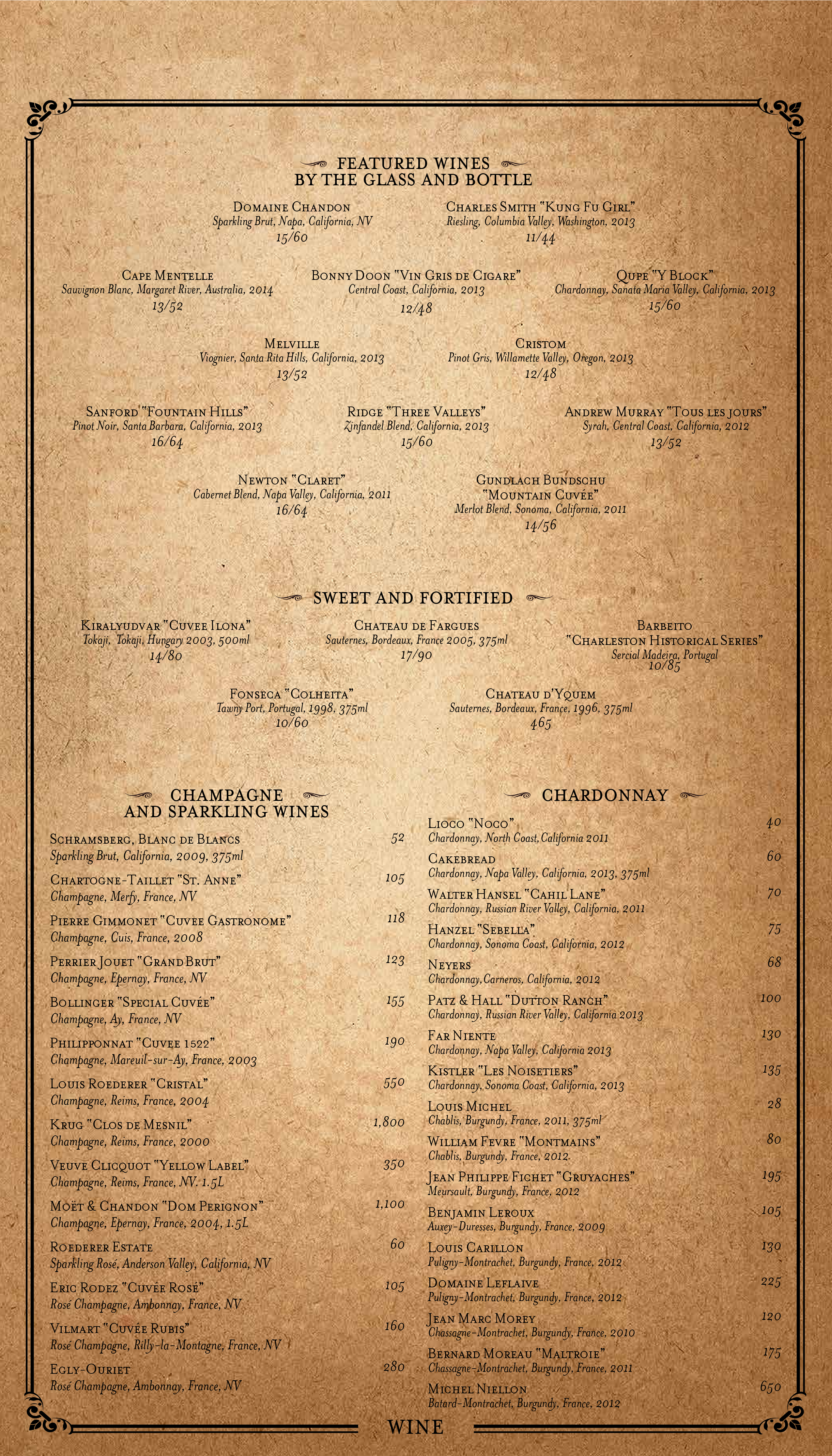 Menu at Yardbird Table & Bar, Las Vegas