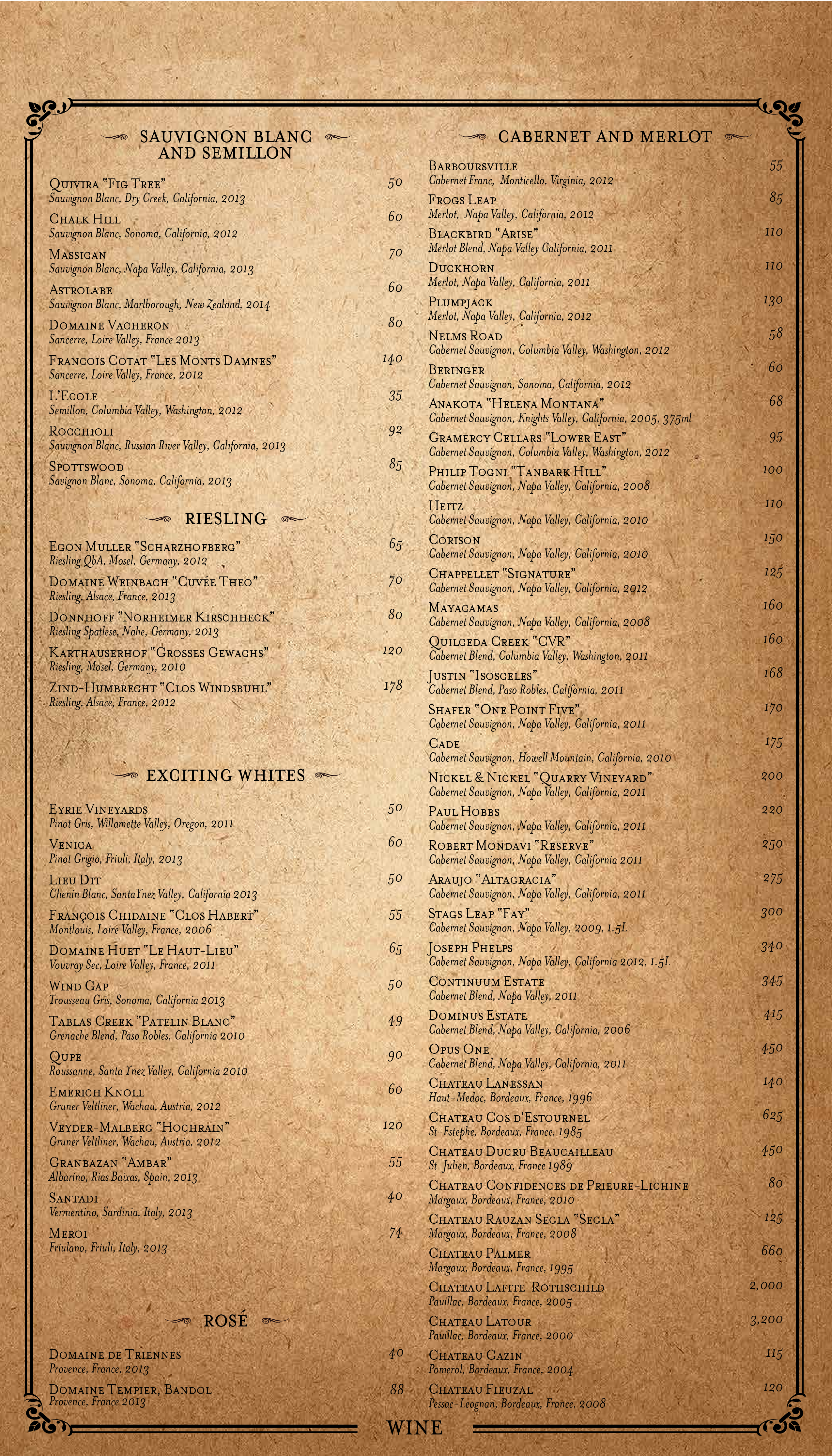 Menu at Yardbird restaurant, Las Vegas, S Las Vegas Blvd 107