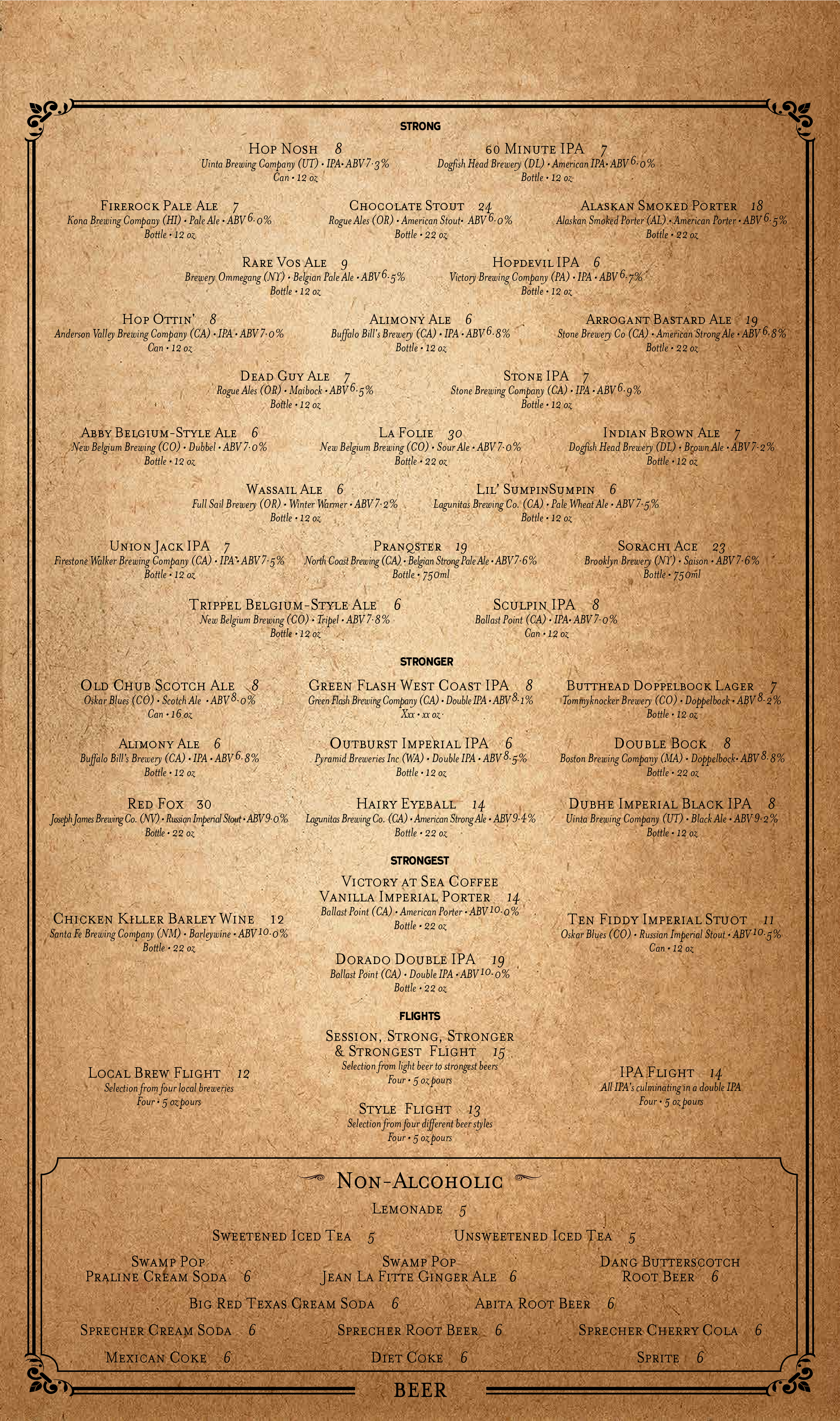 Menu at Yardbird restaurant, Las Vegas, S Las Vegas Blvd 107