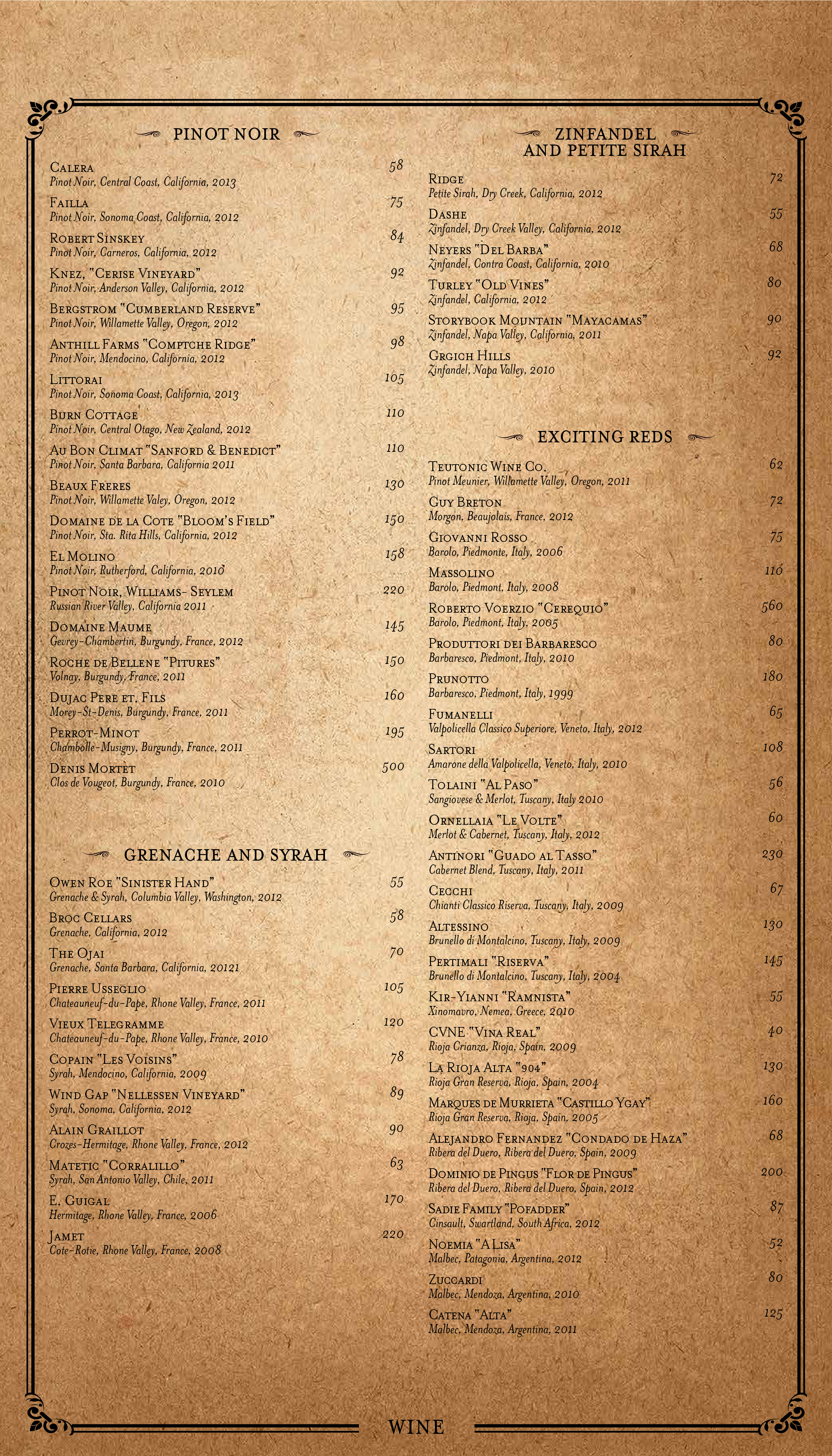 Menu at Yardbird restaurant, Las Vegas, S Las Vegas Blvd 107