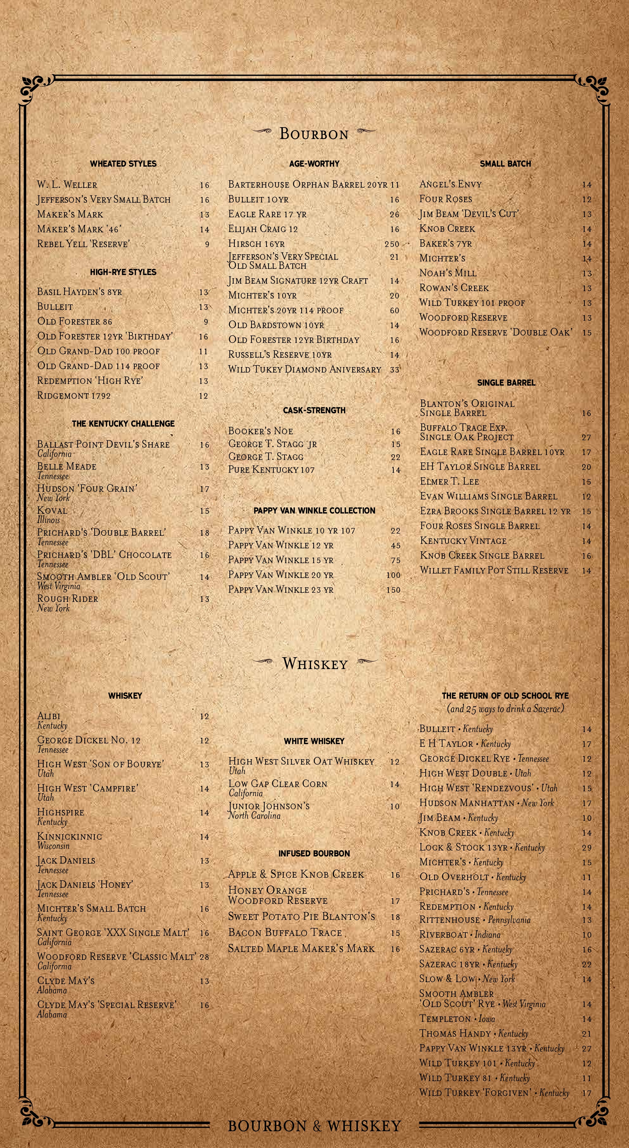 Menu at Yardbird Table & Bar, Las Vegas