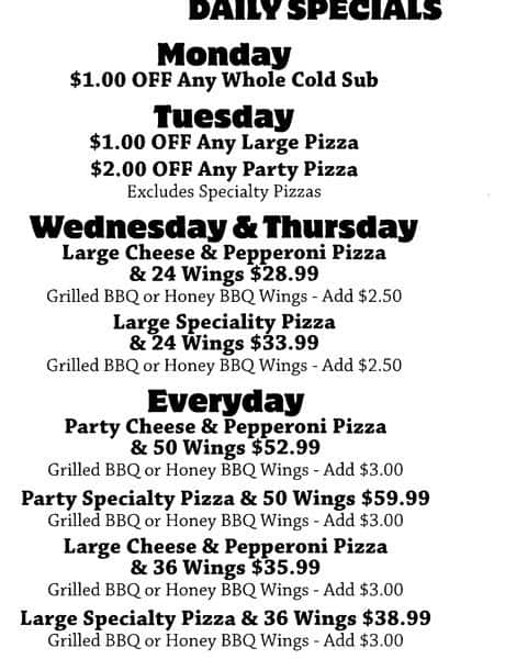 Menu at Mattina's Pizzeria, Williamsville