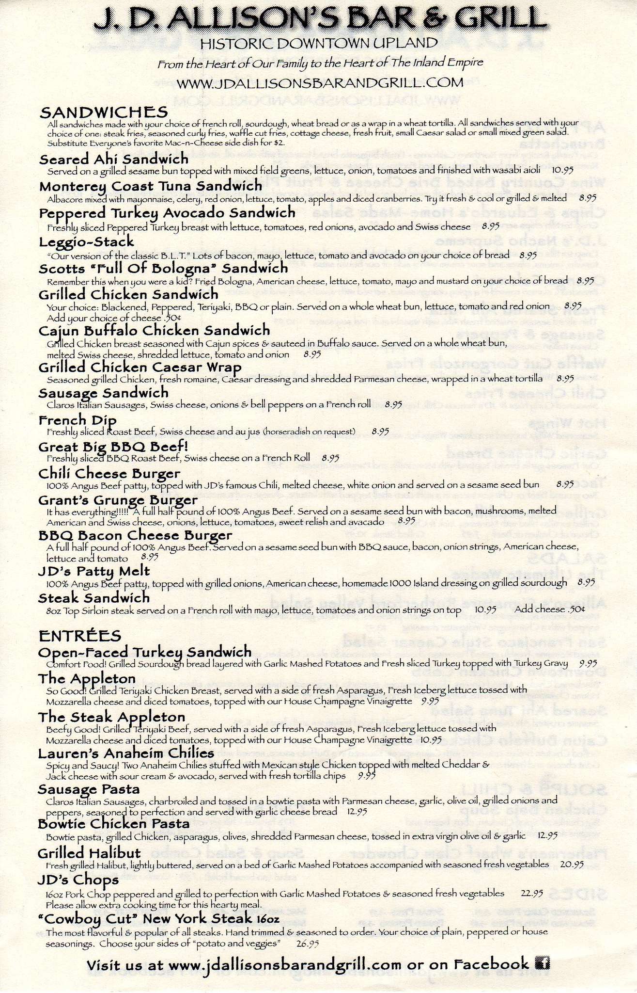 Menu at JD Allisons Bar and Grill, Upland