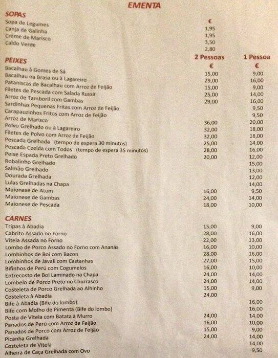 Abadia do Porto Menu,Menú para Abadia do Porto, Baixa, Porto Zomato