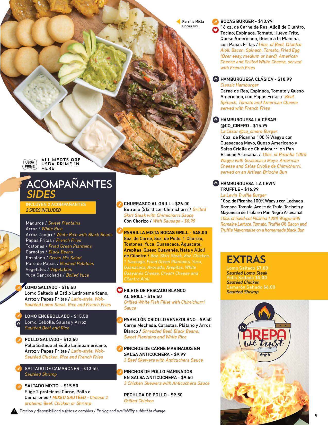 Menu at Bocas Grill Kendall restaurant, The Hammocks