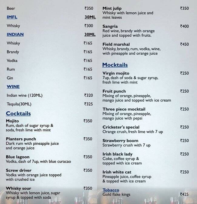 The Cellar Menu, Menu for The Cellar, Kanchipuram District, Chennai Zomato