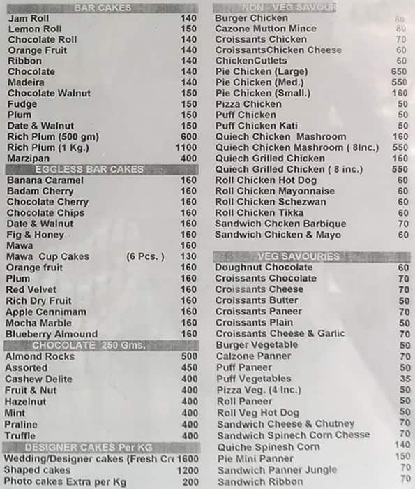 Gary’s Bakery / Garys Cake menu