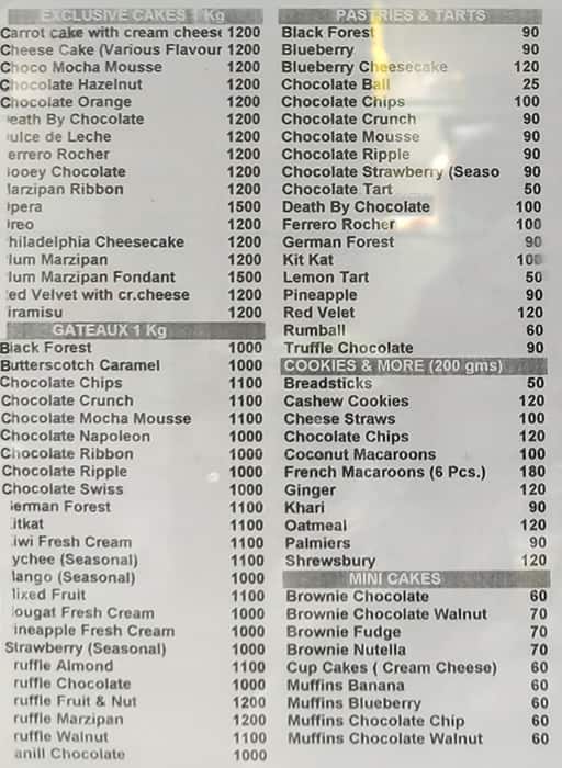 Gary’s Bakery / Garys Cake menu