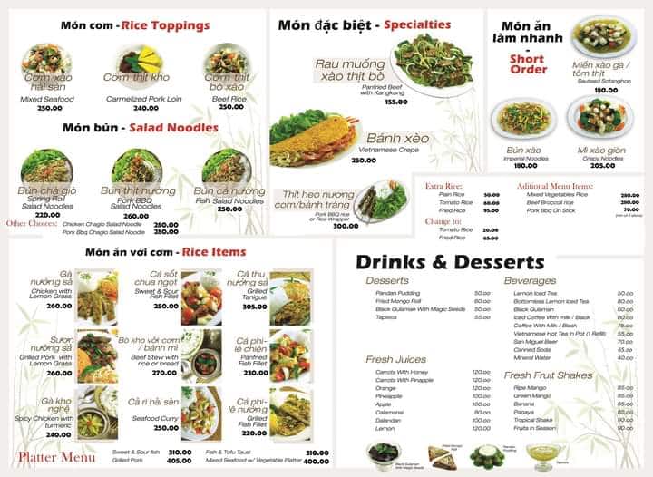 Menu at Pho Bac Vietnamese Specialties restaurant, Makati, 1228 Makati City