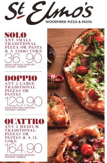Elmo's Menu Menu at St. Elmo's pizzeria, Cape Town, 19 Tiny Neethling St