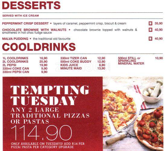 Elmo's Menu Menu at St. Elmo's pizzeria, Cape Town, 19 Tiny Neethling St