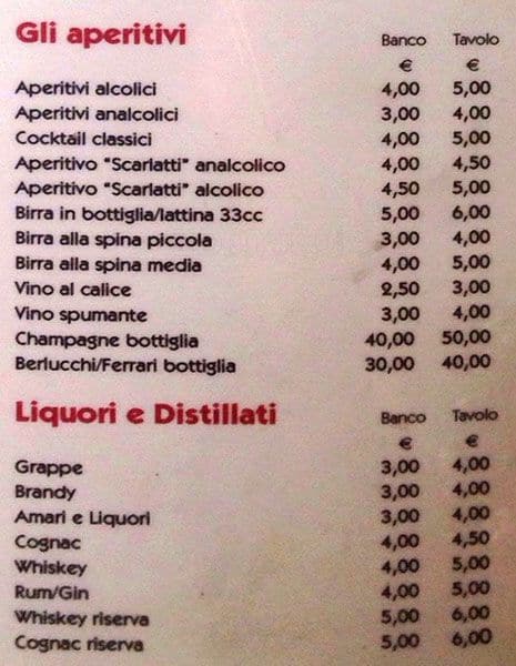 Menu di Scarlatti 