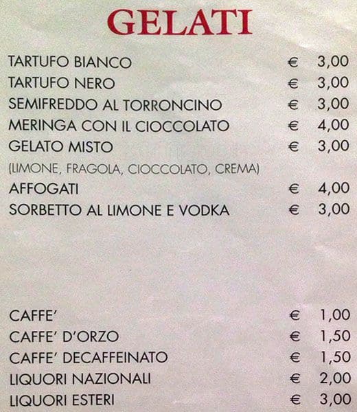 Menu di Ristorante Pizzeria San Marco 