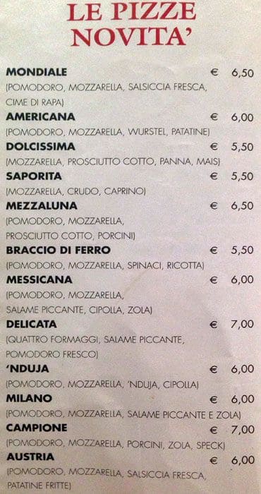 Menu di Ristorante Pizzeria San Marco 