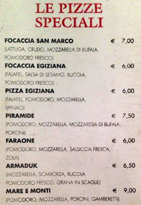 Menu di Ristorante Pizzeria San Marco 