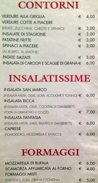 Menu di Ristorante Pizzeria San Marco 