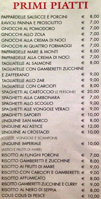 Menu di Ristorante Pizzeria San Marco 